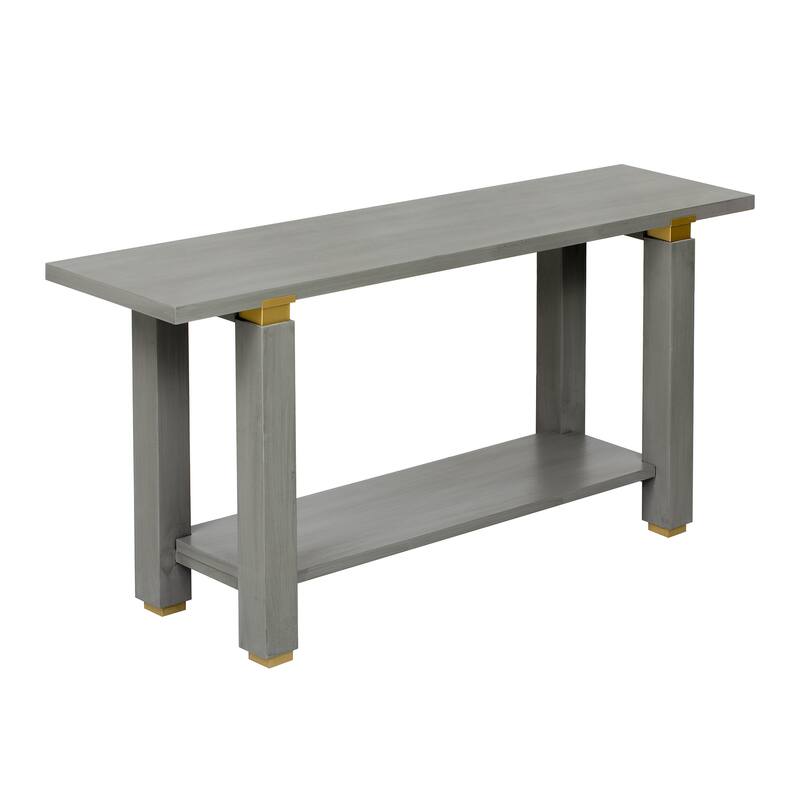 62.9" Modern Minimalist Console Table, Solid Wood Entryway Sofa Table with Metal Accents, Built-in Shelf