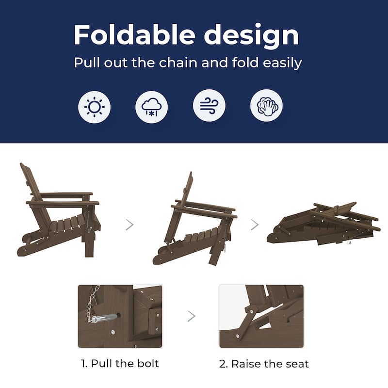 Outdoor HDPE Folding Classic Adirondack Chair All-Weather