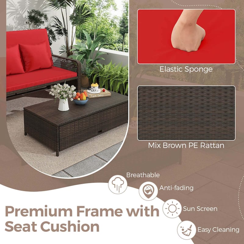 Costway Patio Rattan Daybed Wicker Loveseat Sofa with Multifunctional - See Details