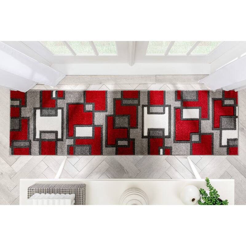 Well Woven Ruby Imagination Squares Modern Geometric Area Rug