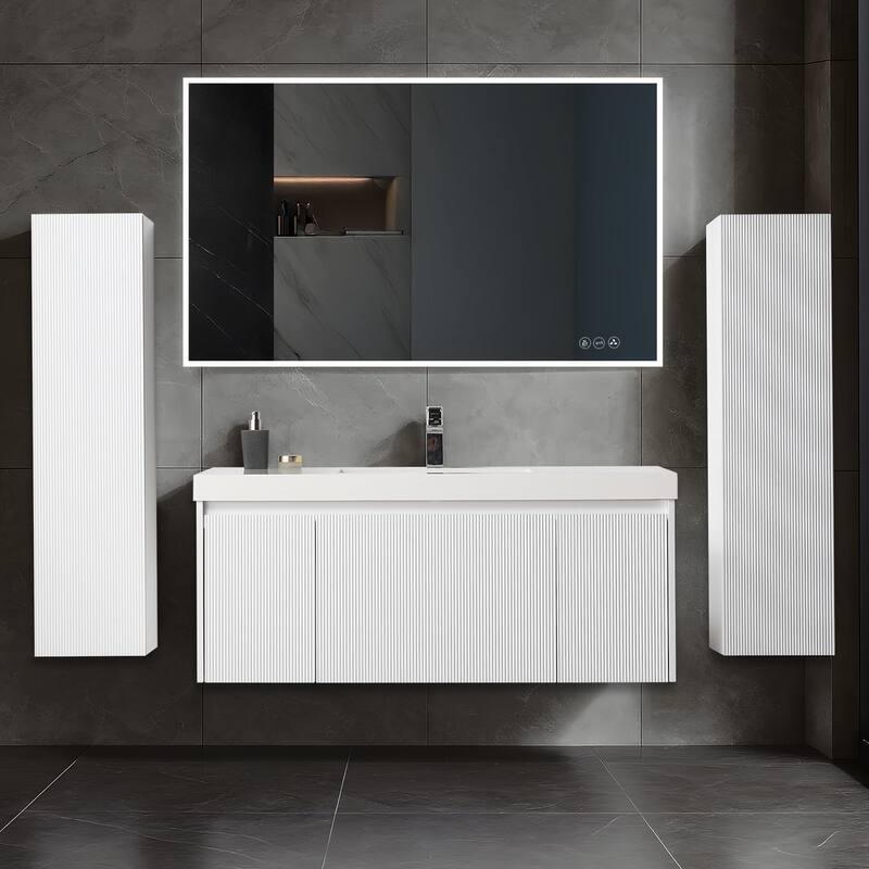 Blossom Positano 48" Floating Vanity with Sink & 2 Side Cabinets - Matte White