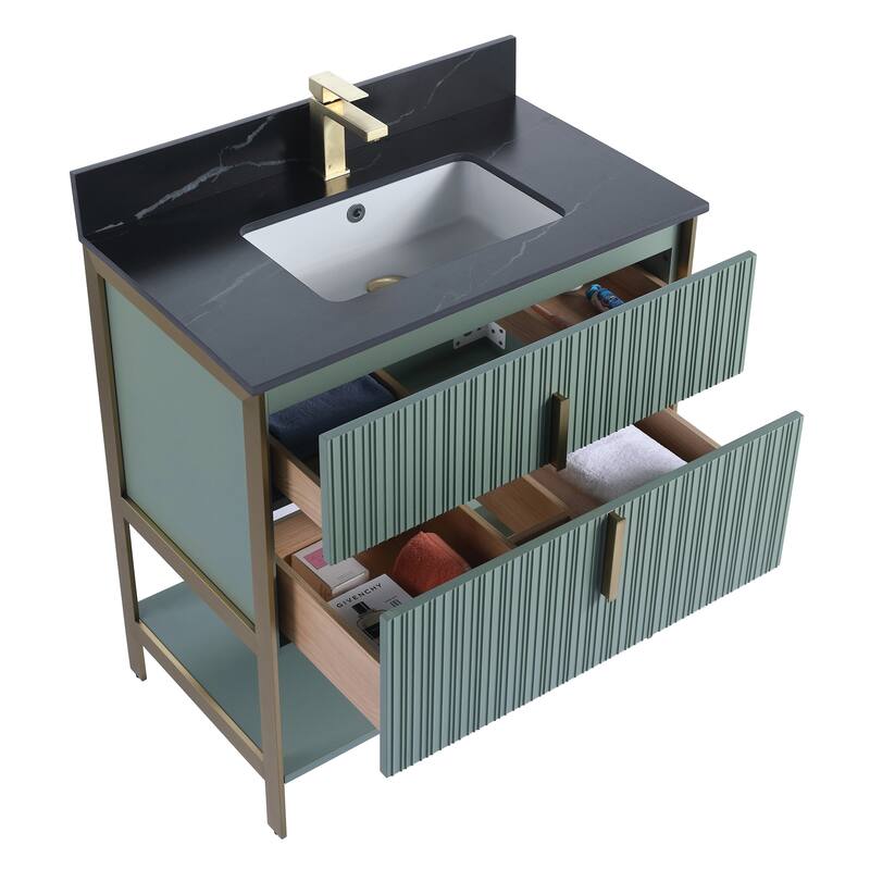 Fine Fixtures Serenity Modern Bathroom Vanity with Black Sintered Stone Top