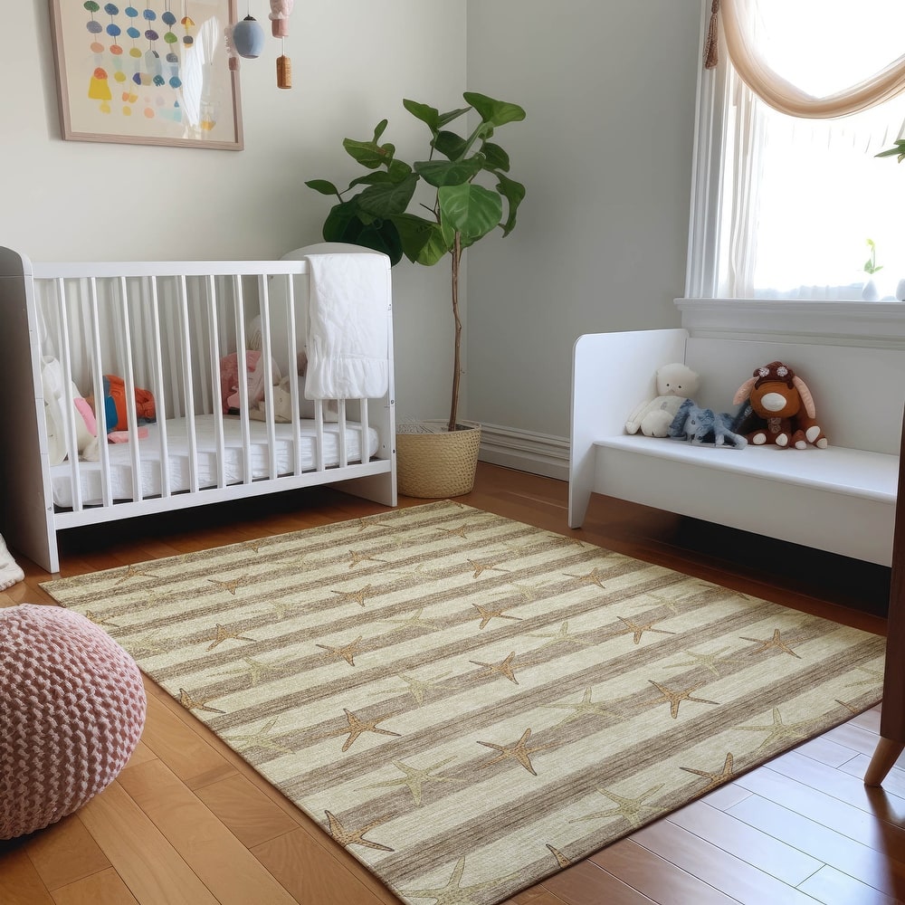 Premium Washable Super Soft Starfish Coastal Stripes Mayfield Rug