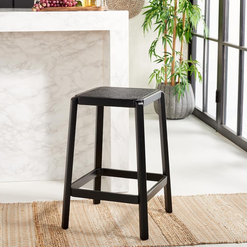 SAFAVIEH Flavia Backless Cane Counter Stool - 17" W x 17" D x 25" H - 17Wx17Dx25H - Black
