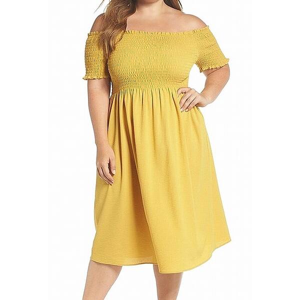Shop Chelsea28 Yellow Womens 2x Plus Smocked Off The Shoulder