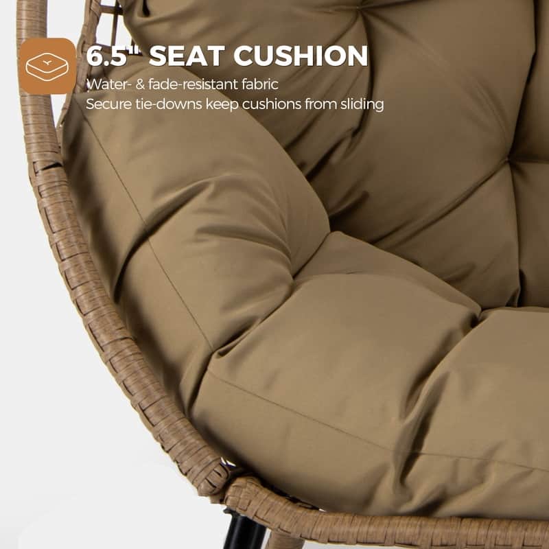 FINCATI 2-Person Indoor/Outdoor Wicker Egg Chair Loveseat, 57.1-in Wide, 6.5-in Cushion, 680-lb Capacity