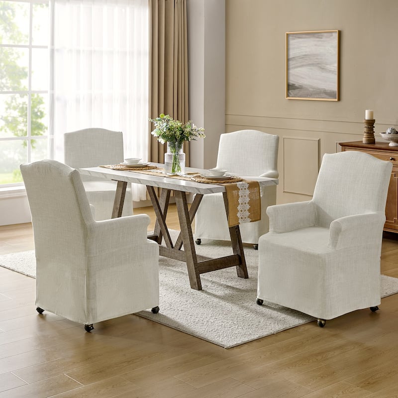 Alethea Upholstered Slipcover Arm Dining Chair with Soild Wood Legs Set of 4 by HULALA HOME