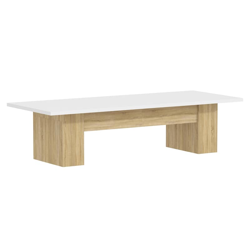 Extra Long Wood Rectangular Dining Table Meeting Table,Oak & White - 126"L