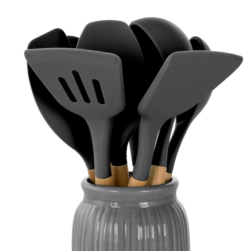 MegaChef 9 Piece Gray Silicone and Wood Kitchen Utensil Set