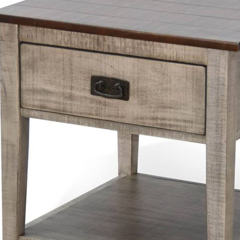 Camie Side End Table, 24 Inch Top with 1 Drawer, Solid Wood Gray