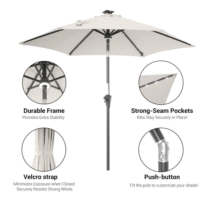 BONOSUKI Aluminum 9ft LED Patio Umbrella w/200gsm solution-dyed fabric