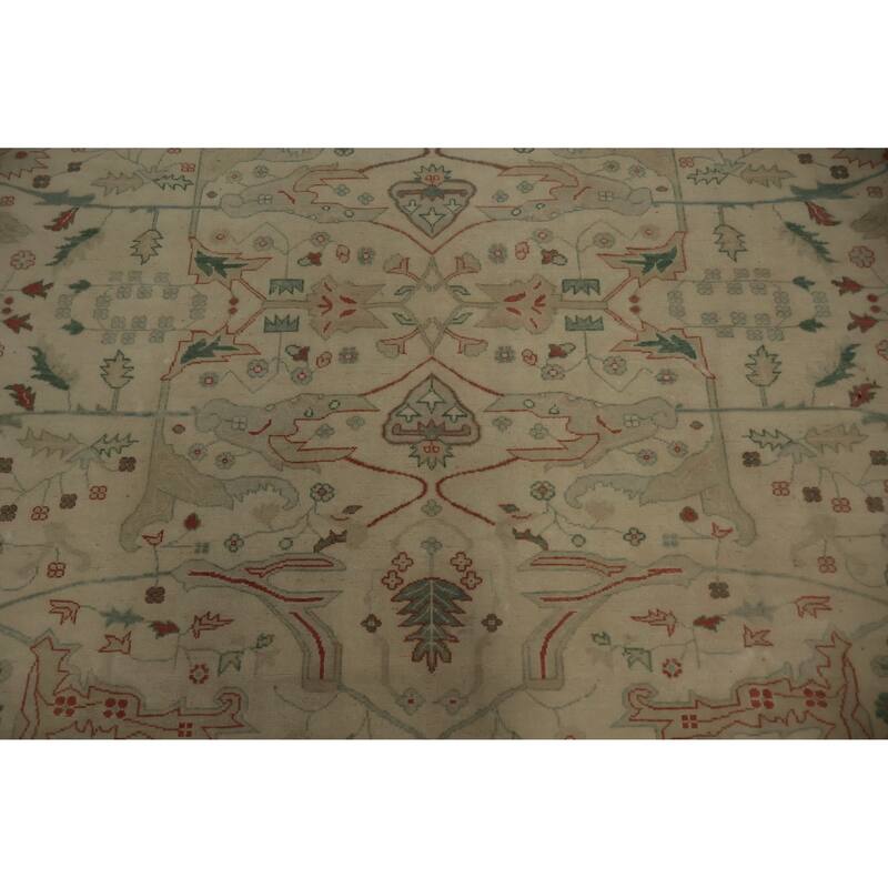 Hand Knotted Oriental 100% Wool Carpet Traditional Floral Beige & Ivories Ziegler Area Rug - 13' 7'' X 9' 9''