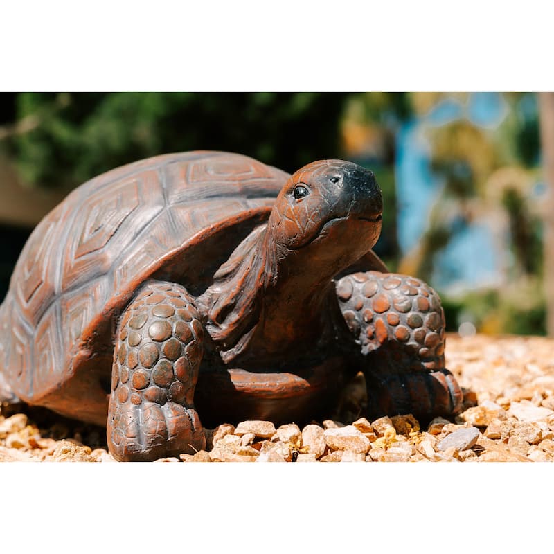 XBrand Brown and Black Concrete/MgO Walking Turtle Statue, Indoor or Outdoor Décor, Garden Décor, Turtle Statuary