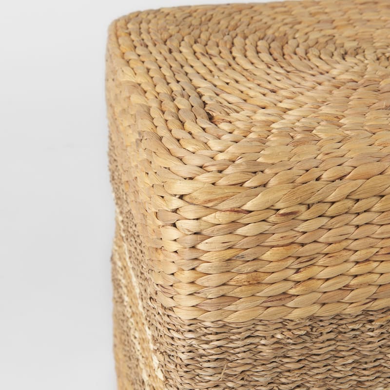 Mercana "Maya" Brown Striped Seagrass Round Coffee Table Pouf