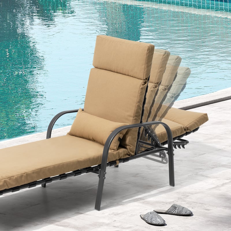Outdoor Adjustable Patio Chaise Lounge Chair with Cushion Beach Poolside