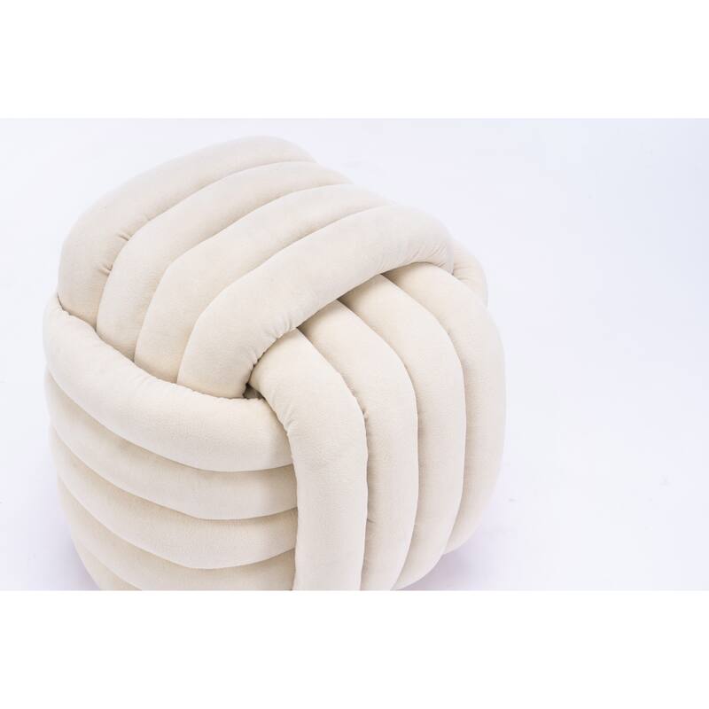 060Chenille Fabric Modern Knot Design Ottoman Makeup Stool Footstool, Comfortable and Stylish Seat for Living Room, Bedroom,