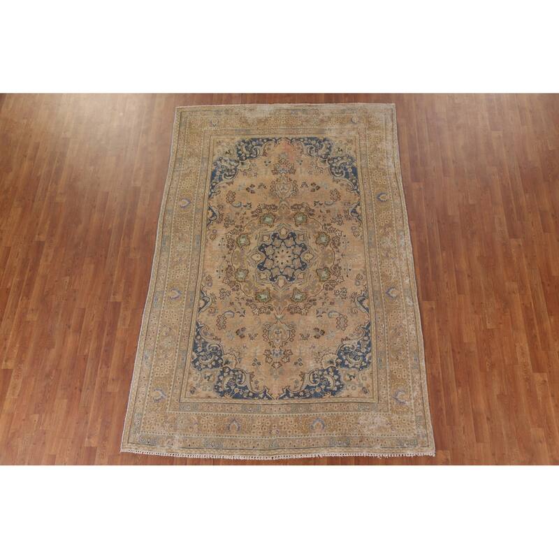 Hand Knotted Oriental 100% Wool Carpet Traditional Floral Oranges & Rust Mashad Area Rug - 9' 5'' X 6' 3''