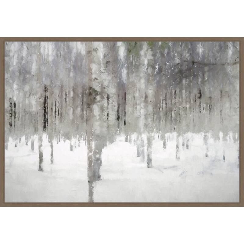 Birches In Fog by Kim Curinga Framed Canvas Wall Art Print - Sylvie Dark Gold