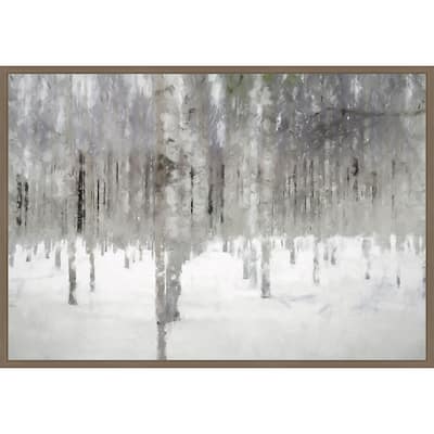 Birches In Fog by Kim Curinga Framed Canvas Wall Art Print - Sylvie Dark Gold