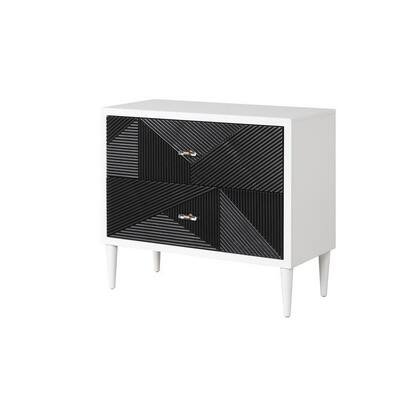 Accent table with Geometric Pattern 2 Drawer Front, Black and White
