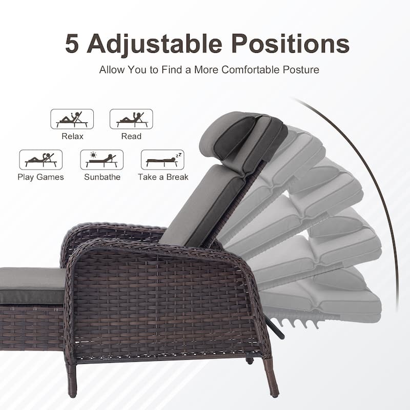 Outdoor Chaise Lounge Chair Adjustable 5-Position - 1-Piece