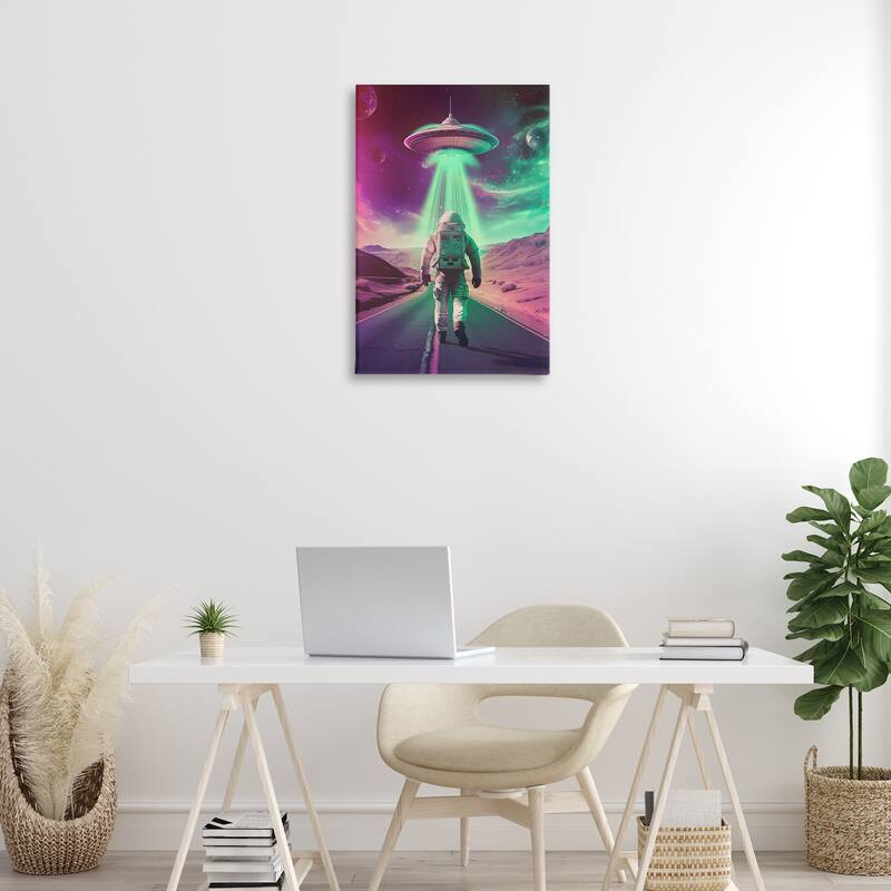 Stupell Astronaut Walking Toward UFO Canvas Wall Art Design By Wumples