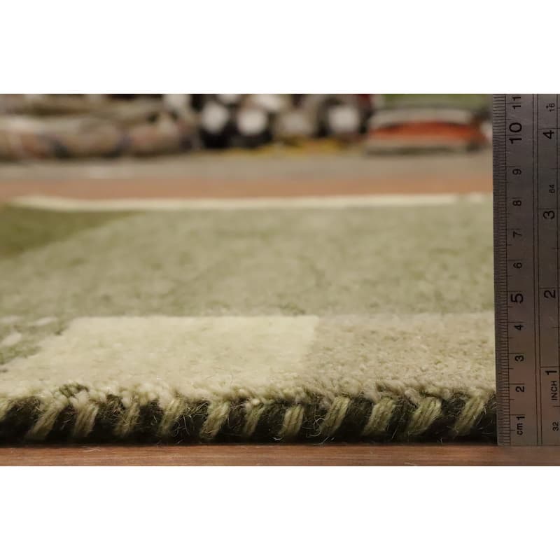Hand Knotted Oriental 100% Wool Carpet Modern Geometric Green Gabbeh Area Rug - 6' 0'' X 4' 0''