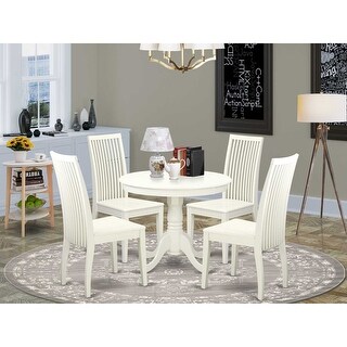 Kitchen Table Set 5 Piece Round Dining Table & 4 Chairs Linen White ...