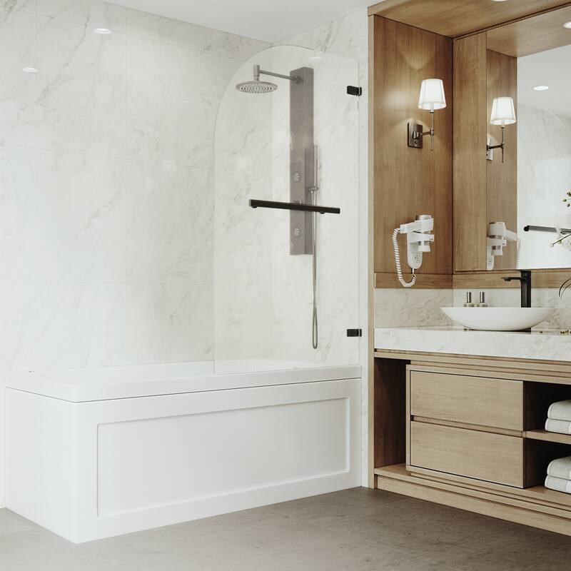 VIGO Orion 34" W x 58" H Frameless Hinged Tub Door in Matte Black