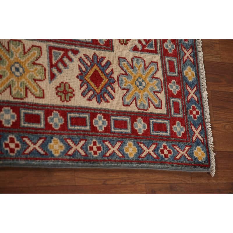 Light Blue Kazak Geometric Area Rug Wool Carpet - 6'7" x 9'10"