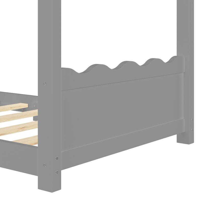 Queen/Full/Twin Solid Wood House Floor Bed, No Box Spring Needed