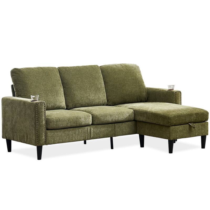 Modern Design Chenille 3 Seat L-Shape Sectional Sofa with Storage Chaise for Apartment, Studio, Office,Living Room,L shape