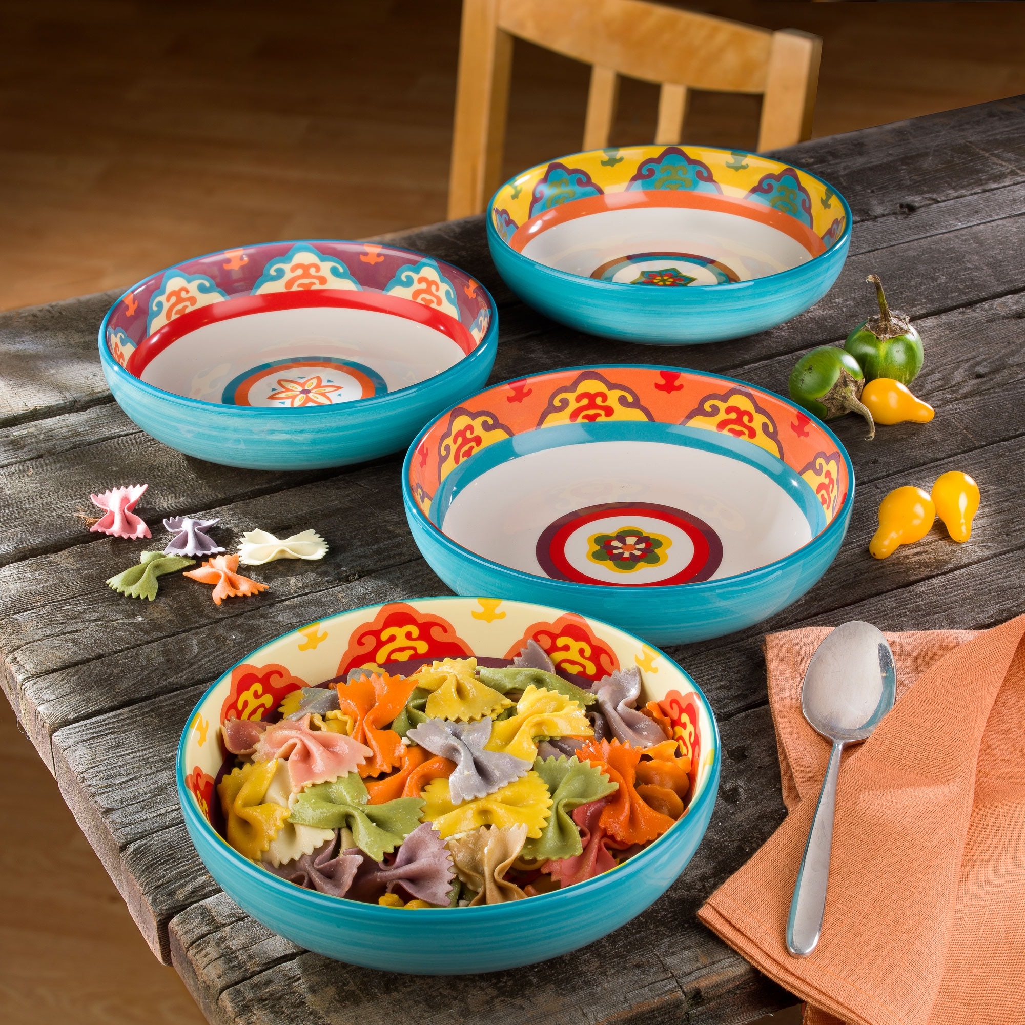 Euro Ceramica Galicia 4 Piece 8.5" Pasta Bowl Set - 40 oz