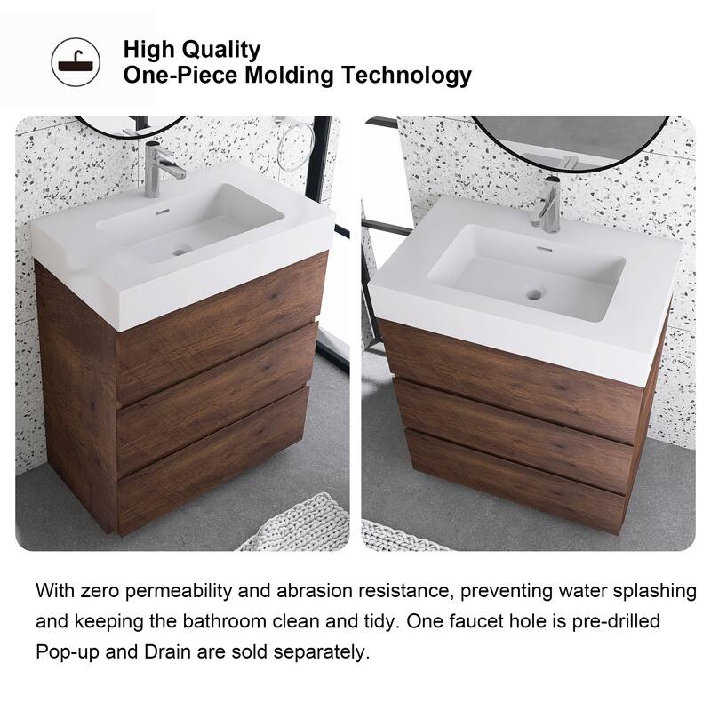 Freestanding Bathroom Vanity with White Solid Surface Top