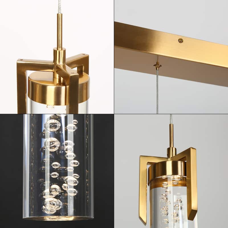Modern 5-Light Fixture Gold Brass Linear LED Chandelier Acrylic Kitchen Island Light for Dining Room - 28.9" × 10.6" × 4.3"