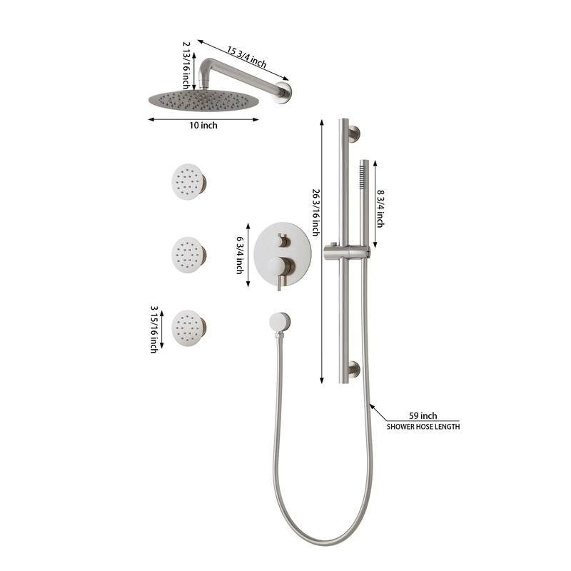 3-Function Shower System With 10" Ultra-Thin Round Shower Head,Body Jets And Hand Shower(Valve Included)