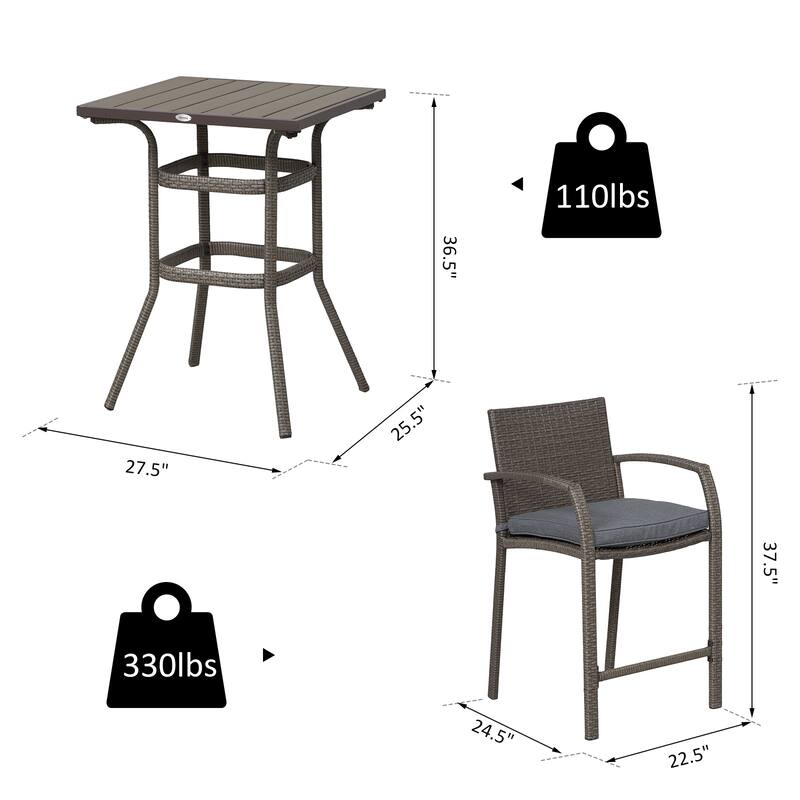 Outsunny 3-piece Outdoor PE Rattan Patio Bar Table Conversation Set