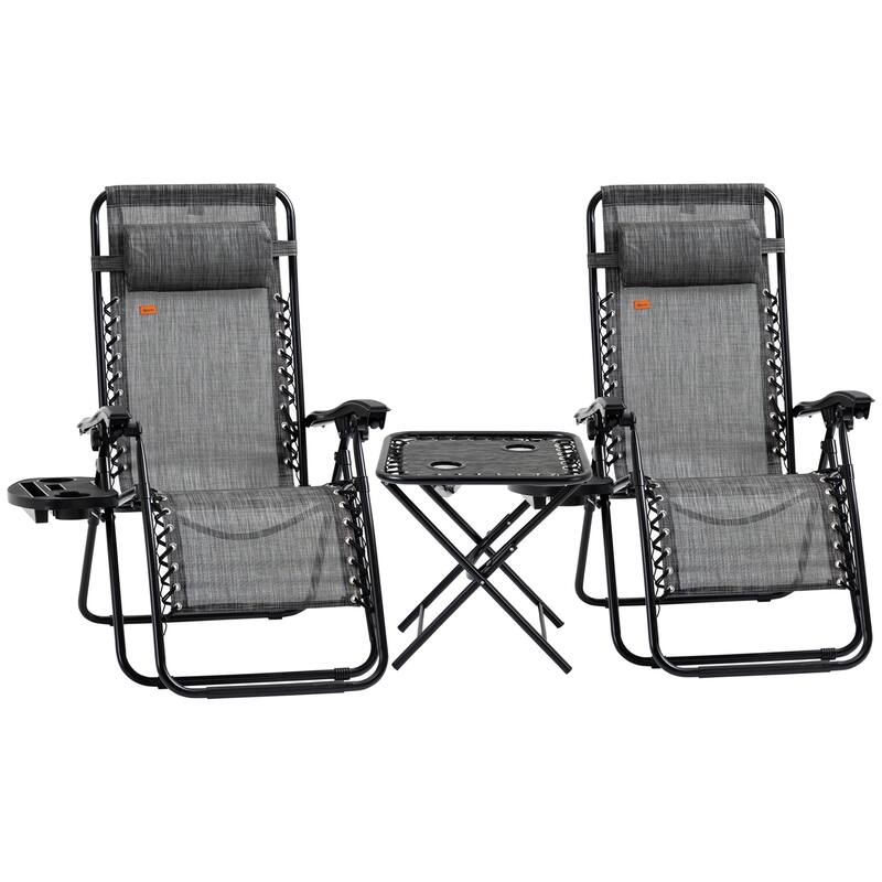 Outdoor Zero Gravity Chairs with Side Table, Set of 2 Folding Reclining Chairs with Cupholders & Pillows