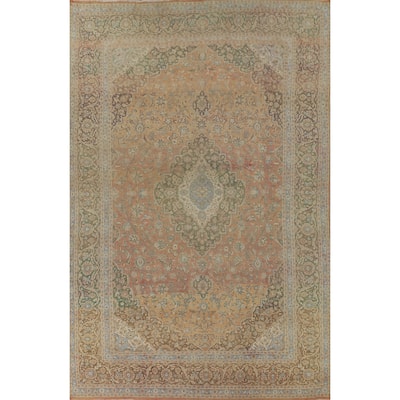 Traditional Large Kashan Persian Rug Hand-Knotted Wool Carpet - 9'7" x 14'4"