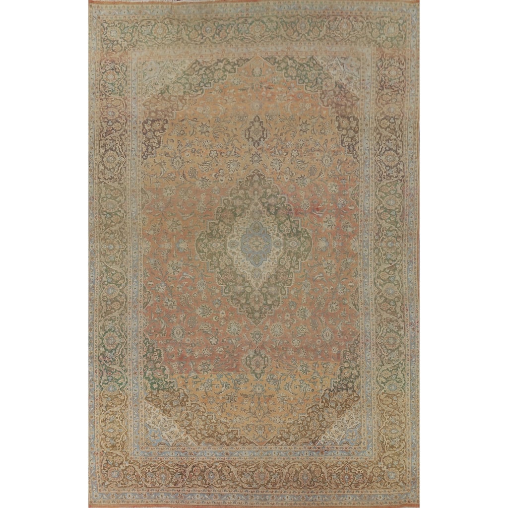 Traditional Large Kashan Persian Rug Hand-Knotted Wool Carpet - 9'7" x 14'4"
