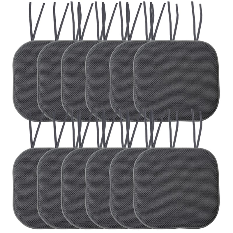 Sweet Home Collection Honeycomb Memory Foam Non Slip Chair Cushion Pad with Ties 16" x 16" - Set of 12 - Grey