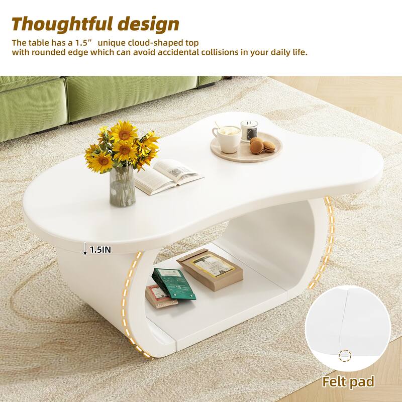 Modern Cloude Coffee Table with Curved Legs, Cream Style Irregular End Table with Curved Legs, Unique Design Accent Table