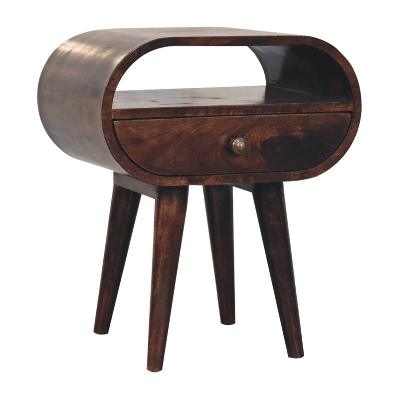 HomeRoots 21" Walnut Solid Wood Oval One Drawer Nightstand