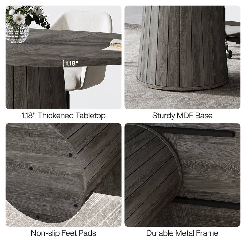 55.11 Inch Brown Wood Oval Conference Table with Wood Base for 6 People