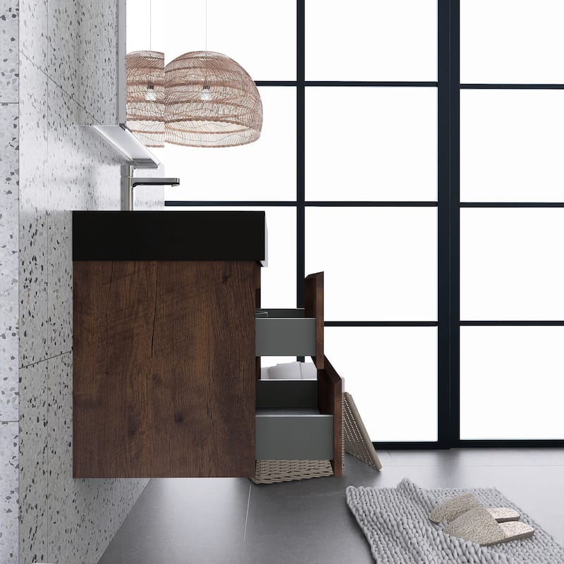 Floating Bathroom Vanity with Black Solid Surface Top