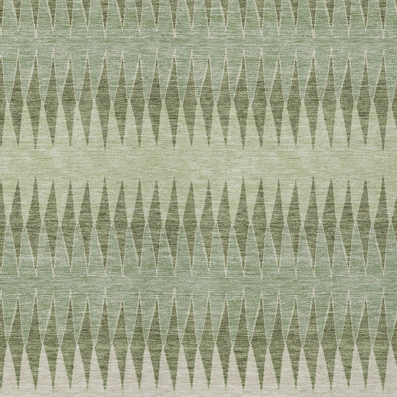 Green And Light Green Striped Washable Indoor Outdoor Area Rug - 5' X 8'