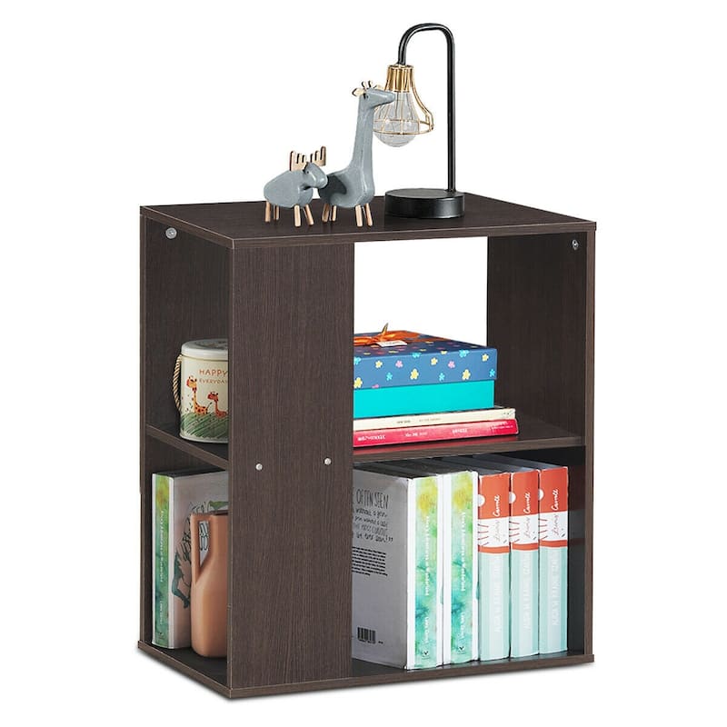 Gymax 2-Tier Side Sofa End Table Bedside Nightstand Table White/Brown - Brown