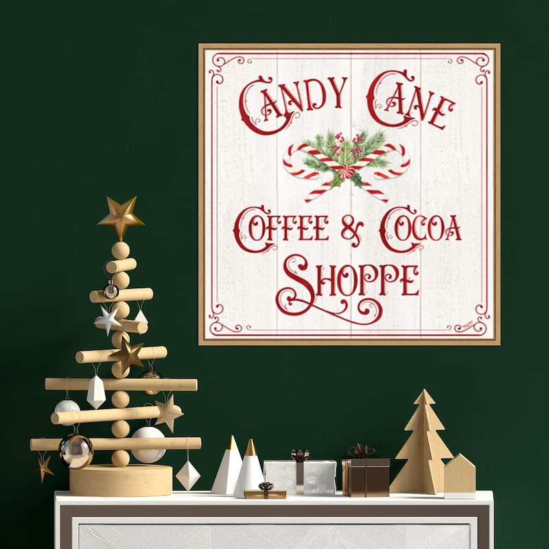 Vintage Christmas Signs I-Candy Cane Coffee by Tara Reed Canvas Art Framed - 22 x 22 in