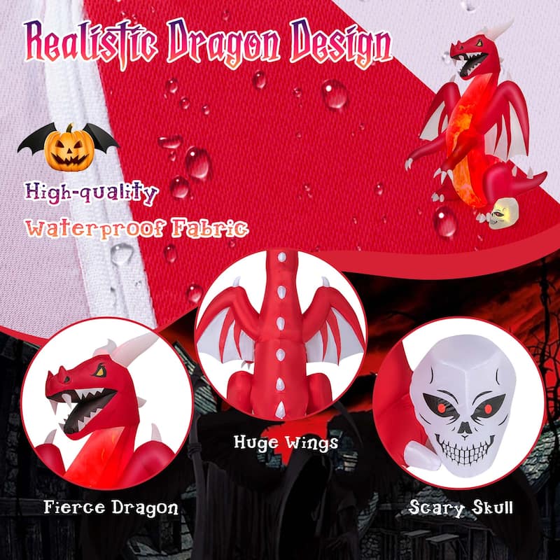 8 FT Halloween Inflatable Red Dragon w/ Wings Decoration Light
