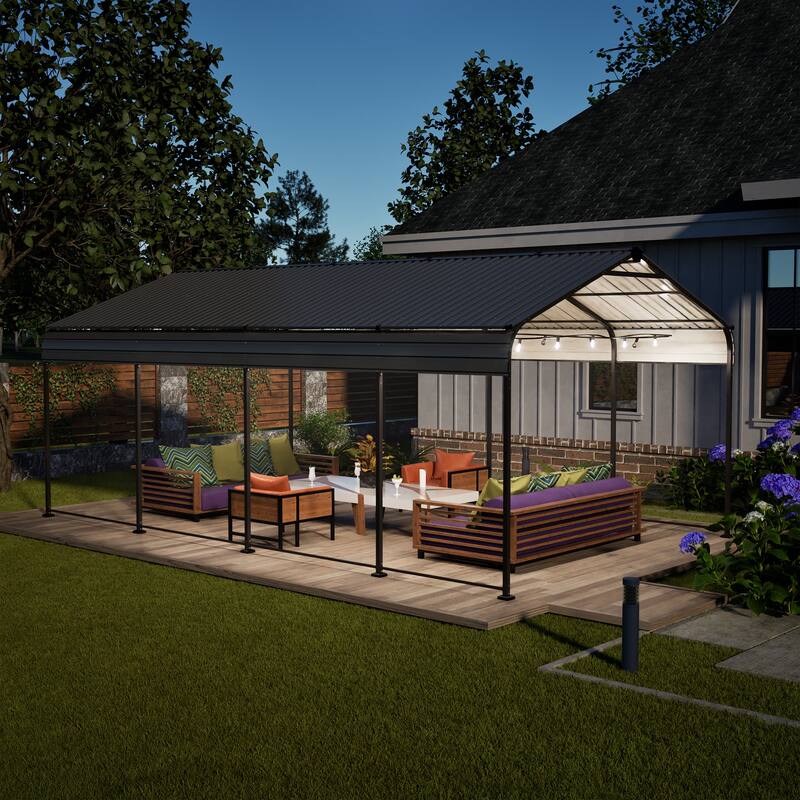 GDFStudio - Oliver Heavy Duty Outdoor Carport Gazebo with Waterproof Shade and Reinforced Base